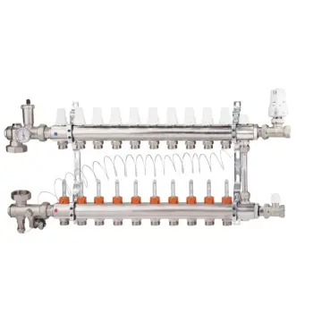 Коллекторная группа Icma A2K013 из никелированной латуни на 10 контуров 3/4" со смесительным узлом и расходомерами (A2K013APM06)