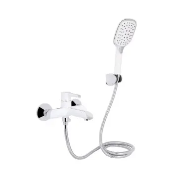 Смеситель для ванны Qtap Grand QTGRAWCR006 латунный хром/белый с душевым гарнитуром (QTGRAWCR006)