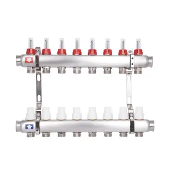 Коллектор для теплого пола Thermo Alliance Standart SD0048 из нержавеющей стали на 8 выходов 1" с расходомерами (SD0048)
