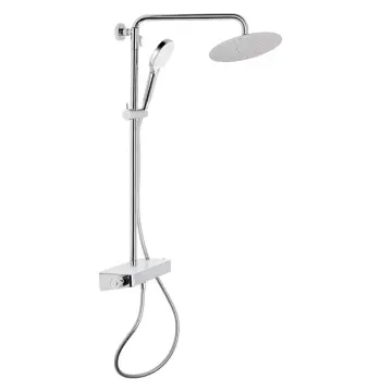 Душевая система Qtap Sloup QTSL57T105VOGC термостатическая с полкой на 2 потребителя, латунная, хром/белый (QTSL57T105VOGC)