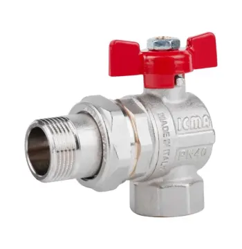 Кран кульовий Icma FAR. ROSSA №361 кутовий з американкою 3/4" ВЗ латунний нікельований (87361AE11)