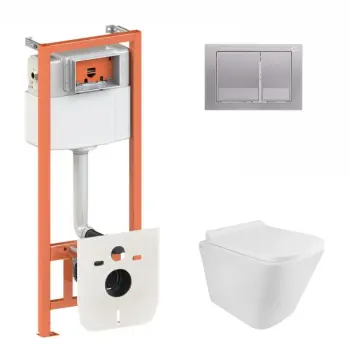 Готове рішення Qtap для ванної кімнати: підвісний унітаз Tern Rimless 490x340x350 + комплект інсталяції Nest 4 в 1 (квадратна клавіша Satin)