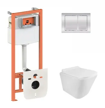 Готове рішення Qtap для ванної кімнати: підвісний унітаз Tern Rimless 490x340x350 + комплект інсталяції Nest 4 в 1 (квадратна клавіша Chrome)