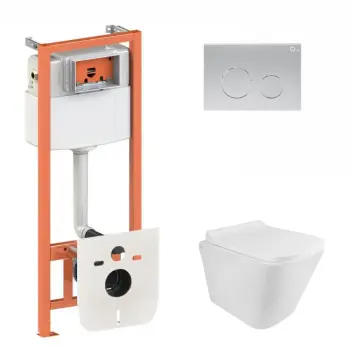 Готове рішення Qtap для ванної кімнати: підвісний унітаз Tern Rimless 490x340x350 + комплект інсталяції Nest 4 в 1 (кругла клавіша Satin)