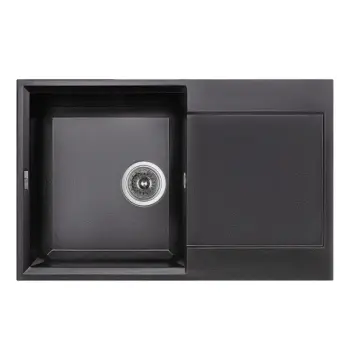 Кухонная мойка Lidz 790×495 мм/230 BLM-14 матовая из искусственного камня, черный металлик, с универсальным крылом (LIDZBLM14790495230)
