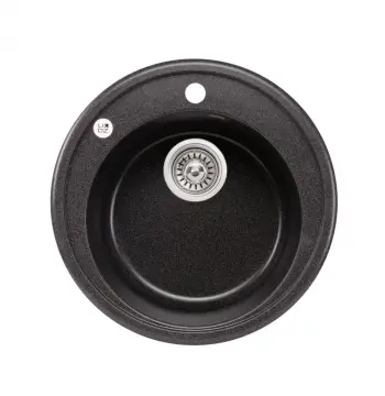 Кухонная мойка врезная круглая Lidz D510/200 GRF-13 из искусственного камня графитовая с сифоном (LIDZGRF13D510200)