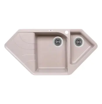 Кухонная мойка Lidz 1000×500 мм/225 COL-06 из искусственного камня светло-бежевая угловая с дополнительной чашей и левым крылом (LIDZCOL061000500225)