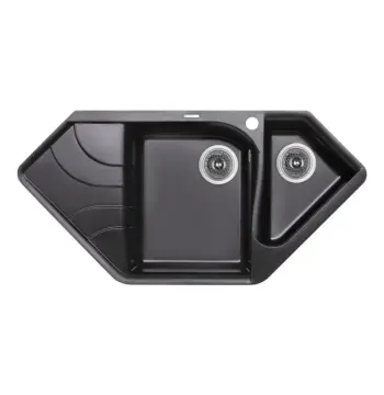 Кухонная мойка Lidz BLM-14 1000×500 мм из искусственного камня черный металлик с дополнительной чашей и левым крылом (LIDZBLM141000500225)