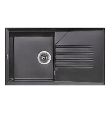 Кухонная мойка Lidz 860×500 мм/240 BLM-14 из искусственного камня черный металлик, с универсальным крылом (LIDZBLM14860500240)