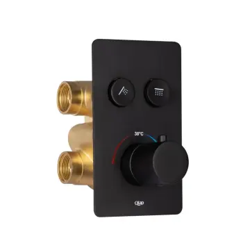 Змішувач для душу Qtap Votice QTVOT6442T105NKB латунний чорний матовий термостатичний прихованого монтажу на 2 споживача (QTVOT6442T105NKB)