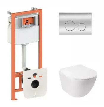 Готовое решение Qtap для ванной комнаты: подвесной унитаз Jay Ultra Quiet 485x360x320 + комплект инсталляции Nest 4 в 1 (круглая клавиша Chrome)