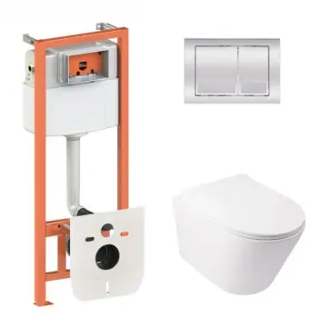 Готовое решение Qtap для ванной комнаты: подвесной унитаз Swan Ultra Quiet 485x360x320 + комплект инсталляции Nest 4 в 1 (квадратная клавиша Chrome)