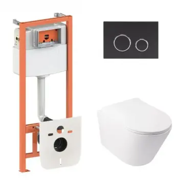 Готовое решение Qtap для ванной комнаты: подвесной унитаз Swan Ultra Quiet 485x360x320 + комплект инсталляции Nest 4 в 1 (круглая клавиша Matt Black)