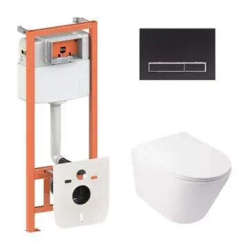 Готовое решение Qtap для ванной комнаты: подвесной унитаз Swan Ultra Quiet 485x360x320 + комплект инсталляции Nest 4 в 1 (линейная клавиша Matt Black)