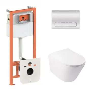 Готовое решение Qtap для ванной комнаты: подвесной унитаз Swan Ultra Quiet 485x360x320 + комплект инсталляции Nest 4 в 1 (линейная клавиша Chrome)