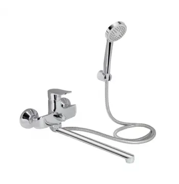 Смеситель для ванны Lidz Wieza 005 хромированный с поворотным изливом и душевым гарнитуром (LDWIE005CRM45411)