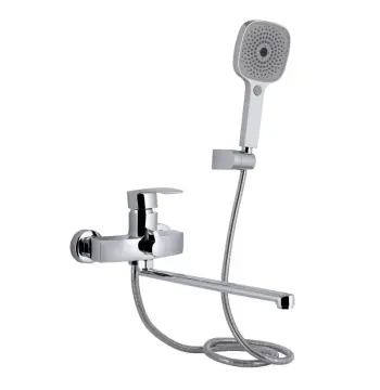Смеситель для ванны Qtap Swan Eco QTSWA2601CRM45533 латунный хромированный с длинным поворотным изливом и душевым гарнитуром (QTSWA2601CRM45533)
