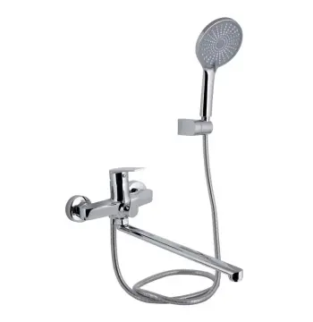 Смеситель для ванны Qtap Stenava New латунный хромированный с поворотным изливом и душевым гарнитуром (QTSTE2601CRM45536)