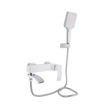 Смеситель для ванны Qtap Swan Cascada латунный хром/белый с поворотным изливом и душевым гарнитуром (QTSWA260CRW45569)