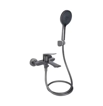 Смеситель для ванны Qtap Vlasta New латунный, оружейная сталь, с душевым гарнитуром (QTVLA259GMB45643)