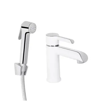 Смеситель для раковины Qtap Grand QTGRA272CRW45671 латунный хром/белый с гигиеническим душем (QTGRA272CRW45671)