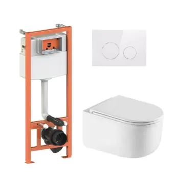 Готовое решение Qtap для ванной комнаты: подвесной унитаз Taurus Ultra Quiet 485×360×350 + комплект инсталляции Nest 4 в 1 (круглая клавиша White)