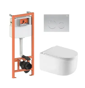 Готовое решение Qtap для ванной комнаты: подвесной унитаз Taurus Ultra Quiet 485×360×350 + комплект инсталляции Nest 4 в 1 (круглая клавиша Satin)
