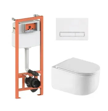 Готовое решение Qtap для ванной комнаты: подвесной унитаз Taurus Ultra Quiet 485×360×350 + комплект инсталляции Nest 4 в 1 (линейная клавиша White)