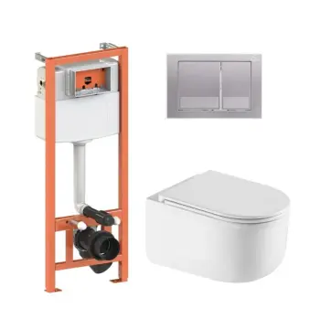 Готовое решение Qtap для ванной комнаты: подвесной унитаз Taurus Ultra Quiet 485×360×350 + комплект инсталляции Nest 4 в 1 (квадратная клавиша Satin)
