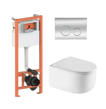 Готовое решение Qtap для ванной комнаты: подвесной унитаз Taurus Ultra Quiet 485×360×350 + комплект инсталляции Nest 4 в 1 (круглая клавиша Chrome)