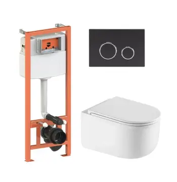 Готовое решение Qtap для ванной комнаты: подвесной унитаз Taurus Ultra Quiet 485×360×350 + комплект инсталляции Nest 4 в 1 (круглая клавиша Matt Black)