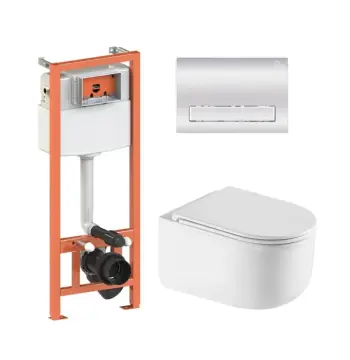 Готовое решение Qtap для ванной комнаты: подвесной унитаз Taurus Ultra Quiet 485×360×350 + комплект инсталляции Nest 4 в 1 (линейная клавиша Chrome)