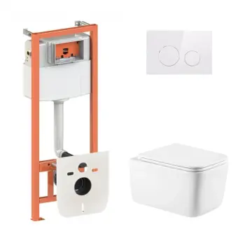 Готовое решение Qtap для ванной комнаты: подвесной унитаз Gemini Ultra Quiet 520×360×350 + комплект инсталляции Nest 4 в 1 (круглая клавиша White)