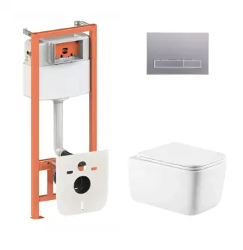Готовое решение Qtap для ванной комнаты: подвесной унитаз Gemini Ultra Quiet 520х360х350 + комплект инсталляции Nest 4 в 1 (линейная клавиша Satin)
