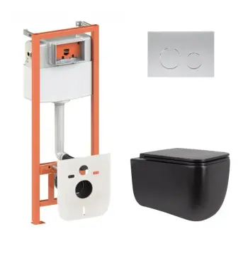 Готовое решение Qtap для ванной комнаты: подвесной унитаз Gemini Ultra Quiet 530х365х373 + комплект инсталляции Nest 4 в 1 (круглая клавиша Satin)