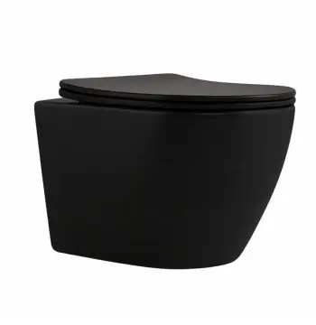 Унитаз подвесной Qtap Robin New матовый черный, безободковый с сиденьем Soft-close и смывом Ultra Quiet (QT13332381АSMB)