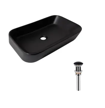 Комплект Qtap Scorpio: Раковина накладная прямоугольная 550х390х120 мм Matt Black + Донный клапан PU03