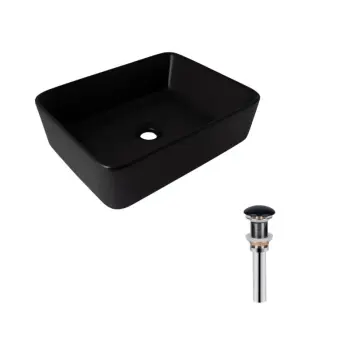 Комплект Qtap Tern: Раковина накладная прямоугольная 480х370х135 мм Matt Black + Донный клапан PU03