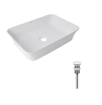 Комплект Qtap Virgo: Раковина накладная прямоугольная 490х350х110 мм White + Донный клапан PU02