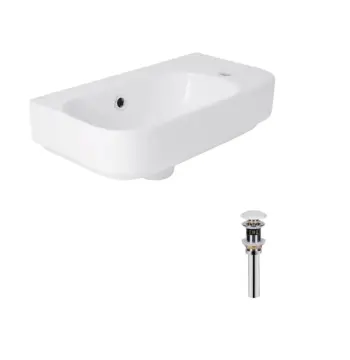 Комплект Qtap Tern: Раковина подвесная прямоугольная правая 450х250х158 мм White + Донный клапан PU02O
