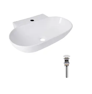 Комплект Qtap Cardinal: Раковина подвесная / накладная овальная 565х400х130 мм White + Донный клапан PU02