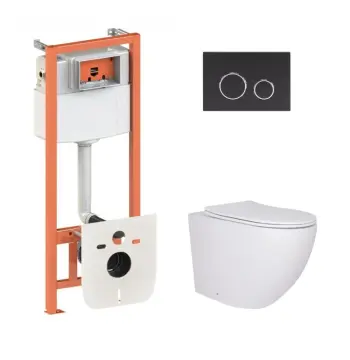 Готовое решение Qtap для ванной комнаты: подвесной унитаз Robin Ultra Quiet 520x365x365 + комплект инсталляции Nest 4 в 1 (круглая клавиша Matt Black)