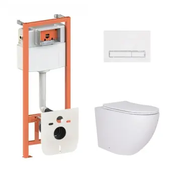 Готовое решение Qtap для ванной комнаты: подвесной унитаз Robin Ultra Quiet 520x365x365 + комплект инсталляции Nest 4 в 1 (линейная клавиша White)
