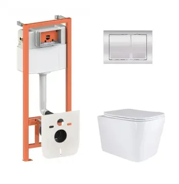 Готовое решение Qtap для ванной комнаты: подвесной унитаз Tern Ultra Quiet 525x345x360 + комплект инсталляции Nest 4 в 1 (квадратная клавиша Chrome)