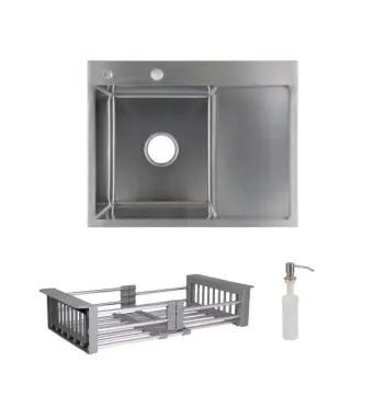 Комплект Lidz Handmade H6350R Мойка для кухни интегрированная крыло справа Brushed в комплекте с дозатором + Lidz K01G Корзина для кухонной мойки