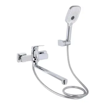 Смеситель для ванны Qtap Tern 260 латунный хромированный с длинным поворотным изливом и душевым гарнитуром (QTTER260CRM47587)