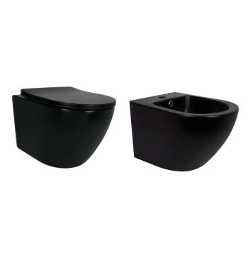 Комплект Qtap Robin Matt Black 2 в 1: унитаз подвесной Ultra Quiet QT13332381АSMB + биде подвесное QT1355046FMB