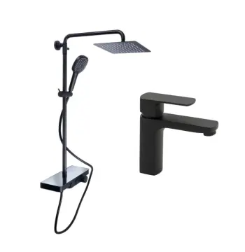Комплект смесителей для душа и раковины Qtap QTSL57T105VNKBB Sloup QTSL57T105VNKBB47728 латунный черный матовый (QTSL57T105VNKBB47728)