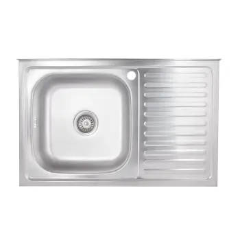 Кухонная мойка Brinex 5080-L накладная из нержавеющей стали satin 0, 6 мм с правым крылом (BRIN5080LSAT06)