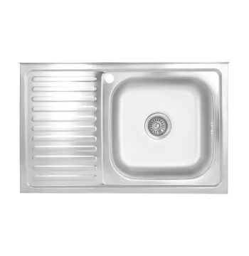 Кухонная мойка Brinex 5080-R из нержавеющей стали 0, 6 мм, сатиновая, накладная с левым крылом (BRIN5080RSAT06)